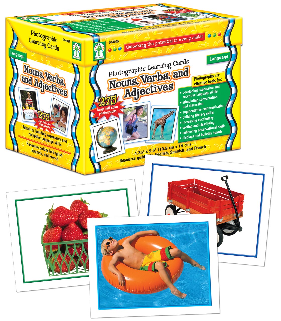 Key Education Nouns, Verbs, and Adjectives Photographic Flashcards, 275 Phonics Flash Cards Covering Parts of Speech, Sight Words, and Basic Vocabulary, Speech Therapy Materials and Talk Tools
